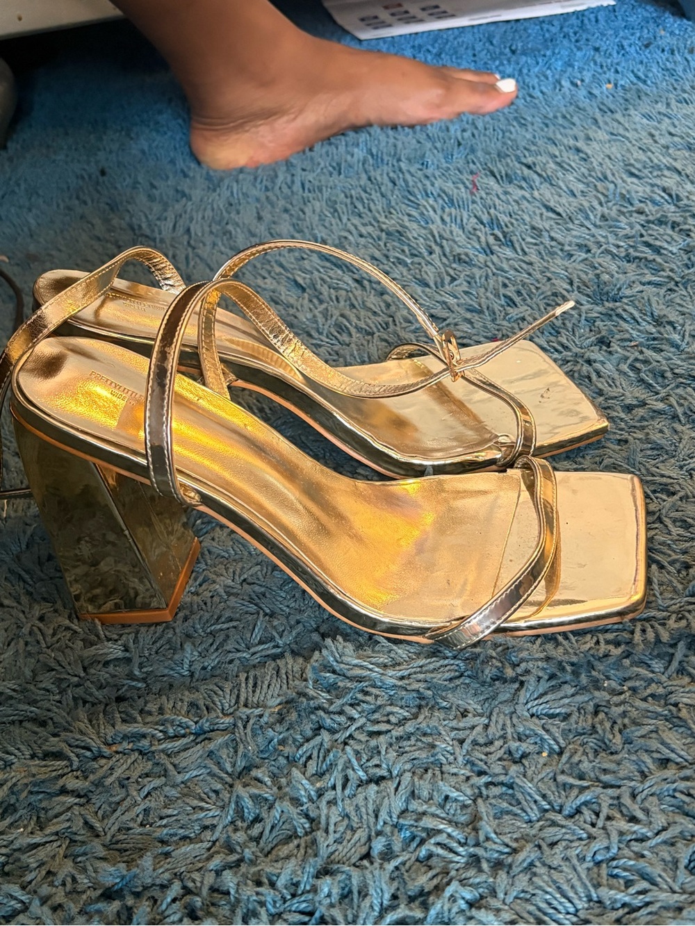 Fashion Nova Metallic Gold Strappy Square-Toe Heels - Picture 3 of 5
